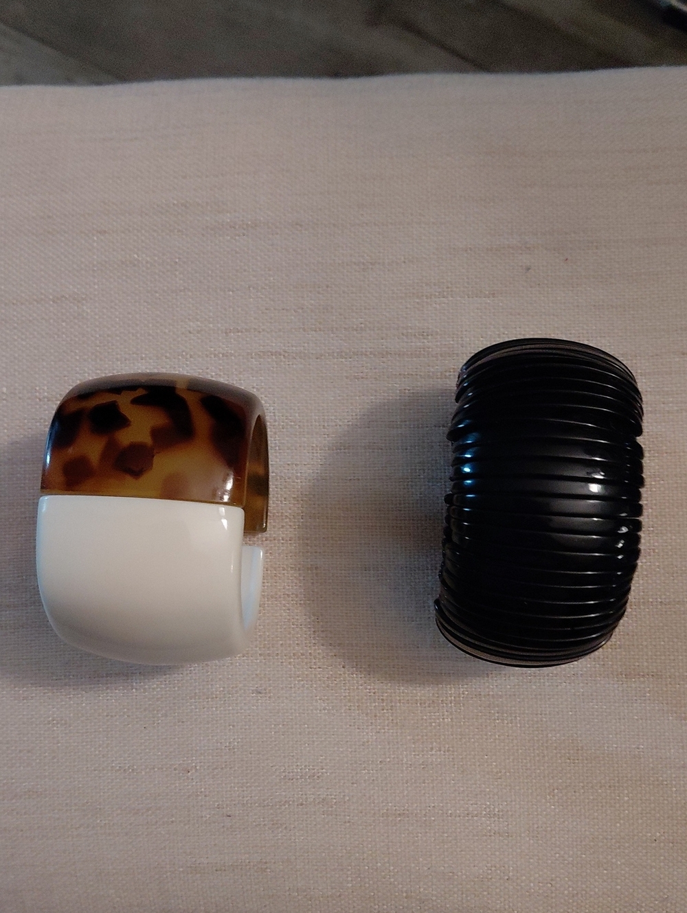 Chico's, Chunky Tortoiseshell & Cream Cuff + Black Ribbed Cuff Stretch Bracelets